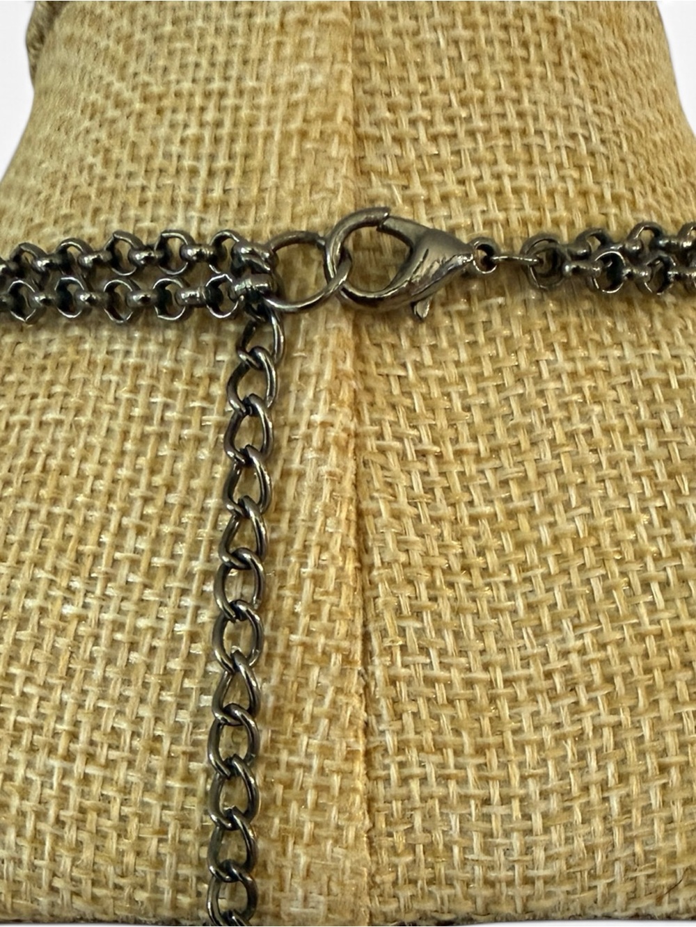 Vintage Antiqued Silver Tone Acrylic Statement Necklace - Black Faceted Drops - Picture 7 of 8